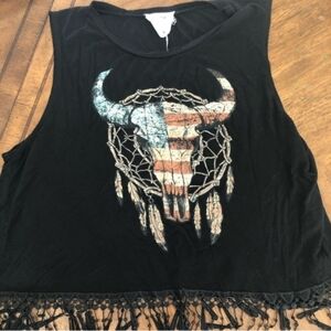 Western America Rebel Black Dreamcatcher w/ Bull Skull Design & Beaded Fringe